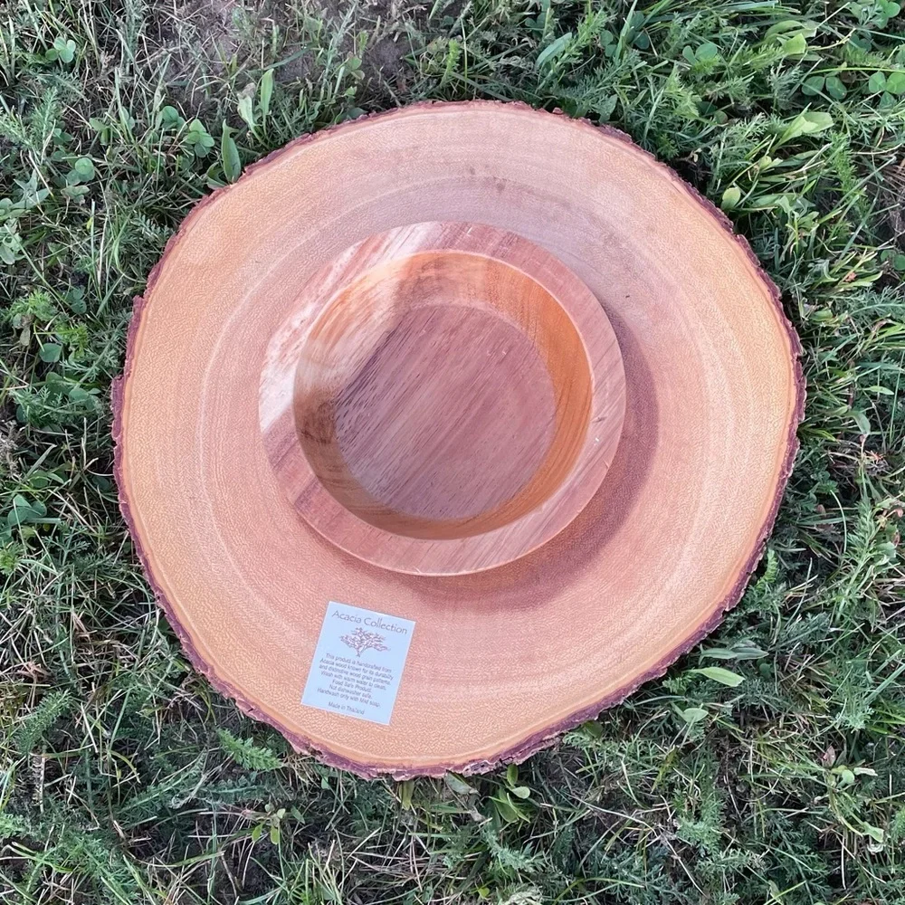 ACACIA COLLECTION Handcrafted Wooden Wood Slice Raw Edge Serving Tray Bowl
